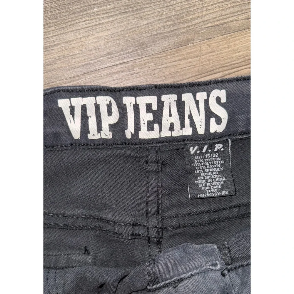 VIP Jeans Womens Wide Leg Cargo Pants Faded Black High Rise Strappy Size 15/32